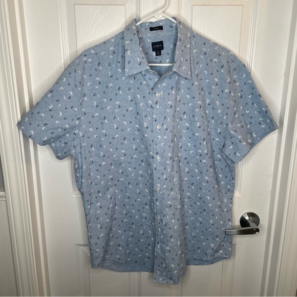 J. Crew Slim Fit Short Sleeve Floral Print Chambray Shirt XL - Picture 2 of 9